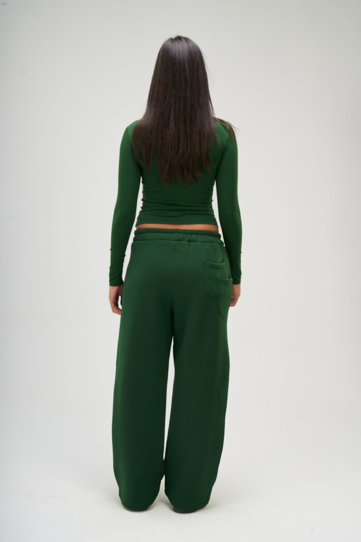 Dark Green Long Sleeve Round Top