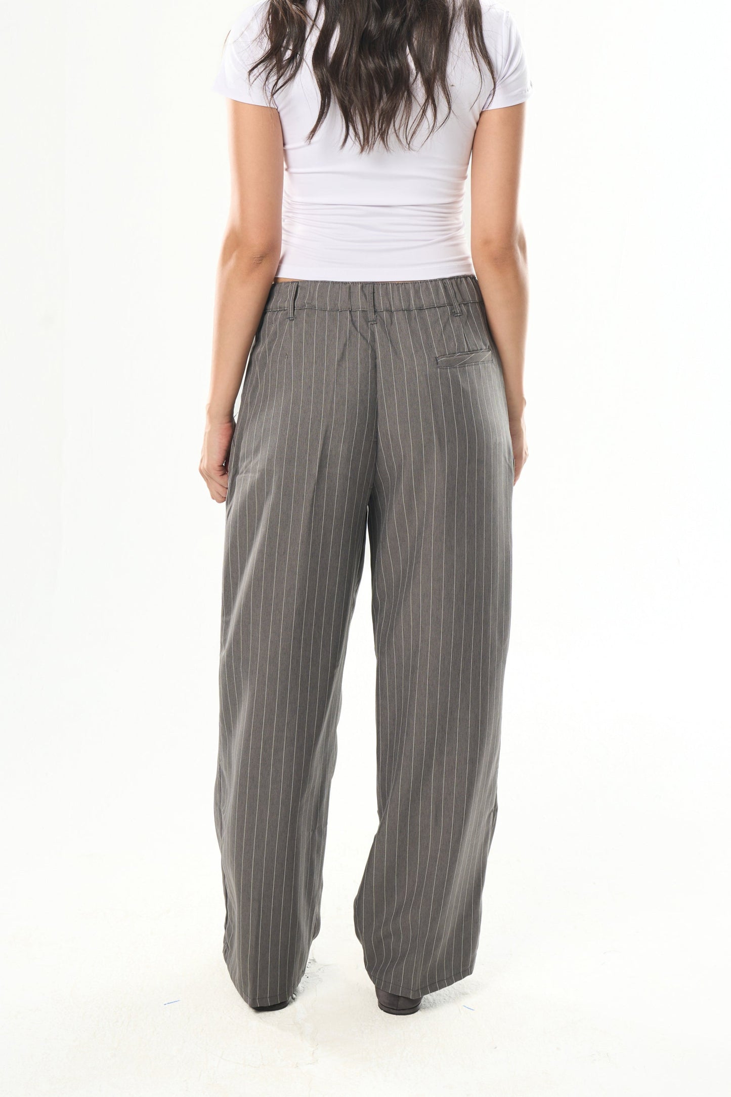Women Dark Grey Striped Tailor Pants