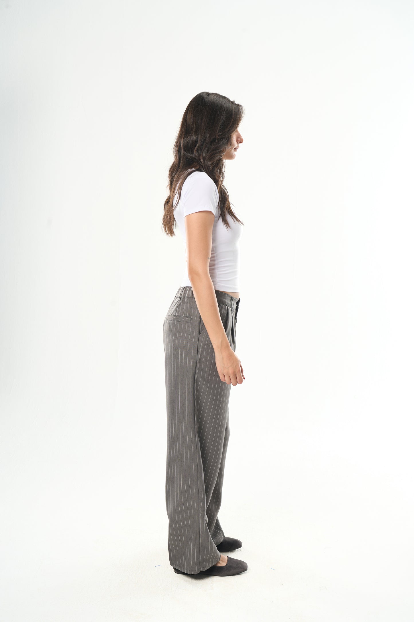 Women Dark Grey Striped Tailor Pants