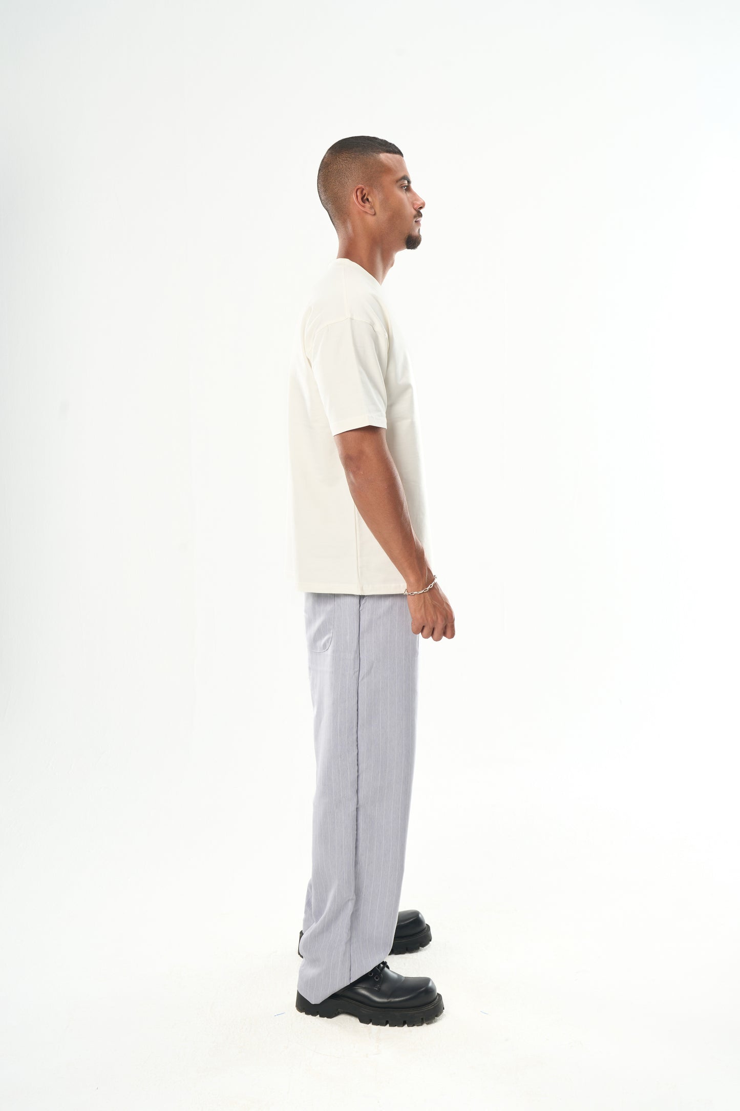 Men Light Grey Striped Tailor Pants