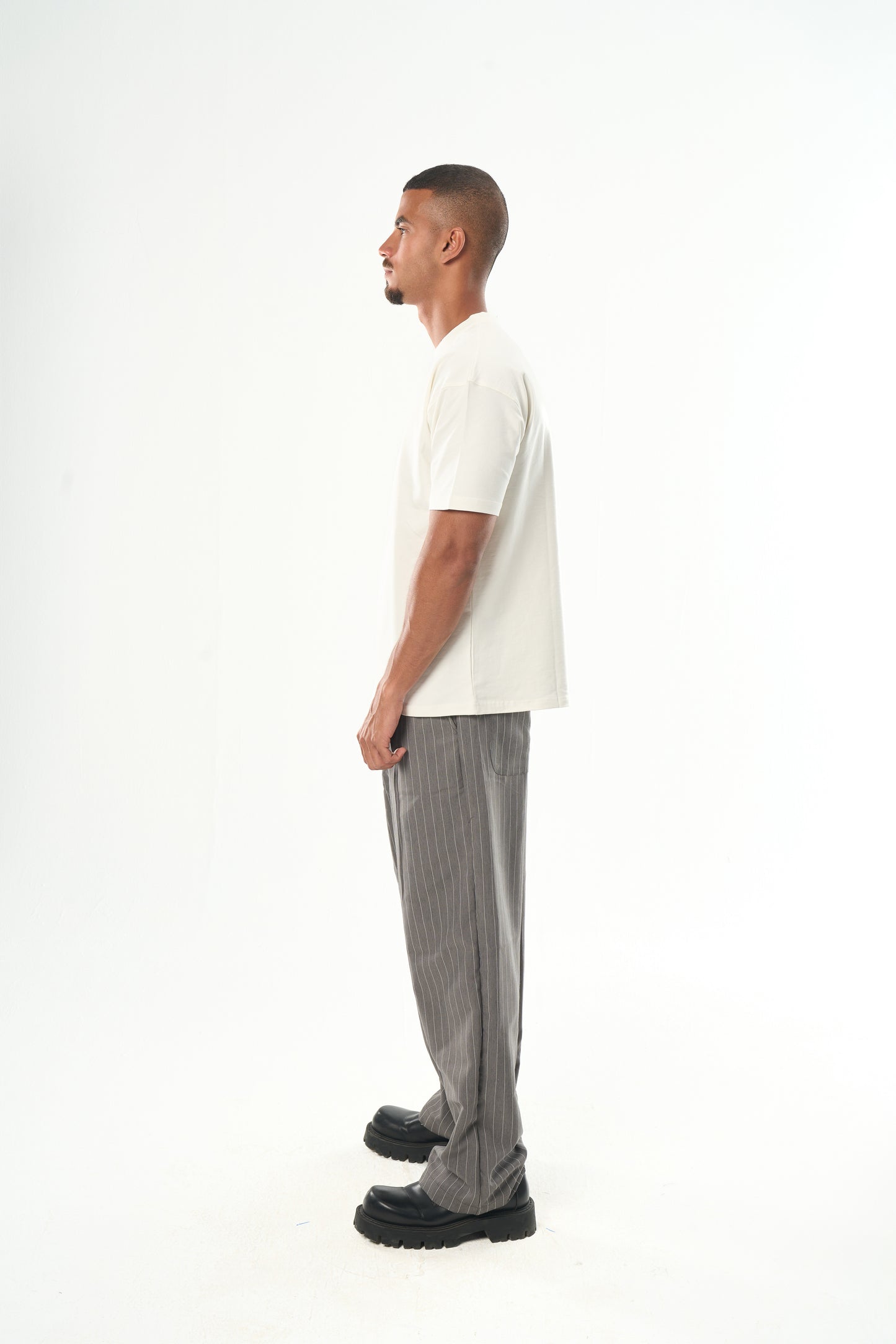 Men Dark Grey Striped Tailor Pants