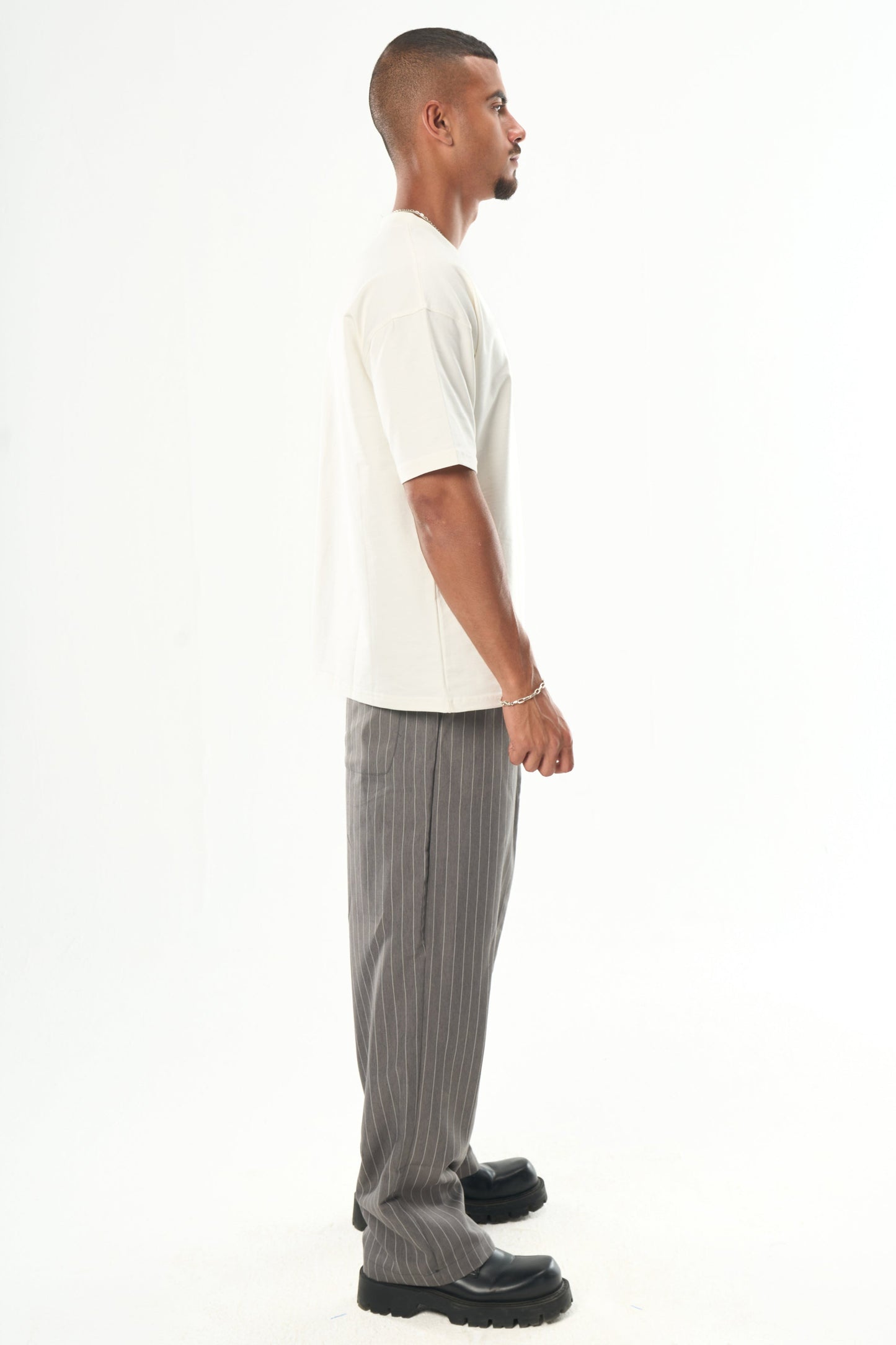 Men Dark Grey Striped Tailor Pants