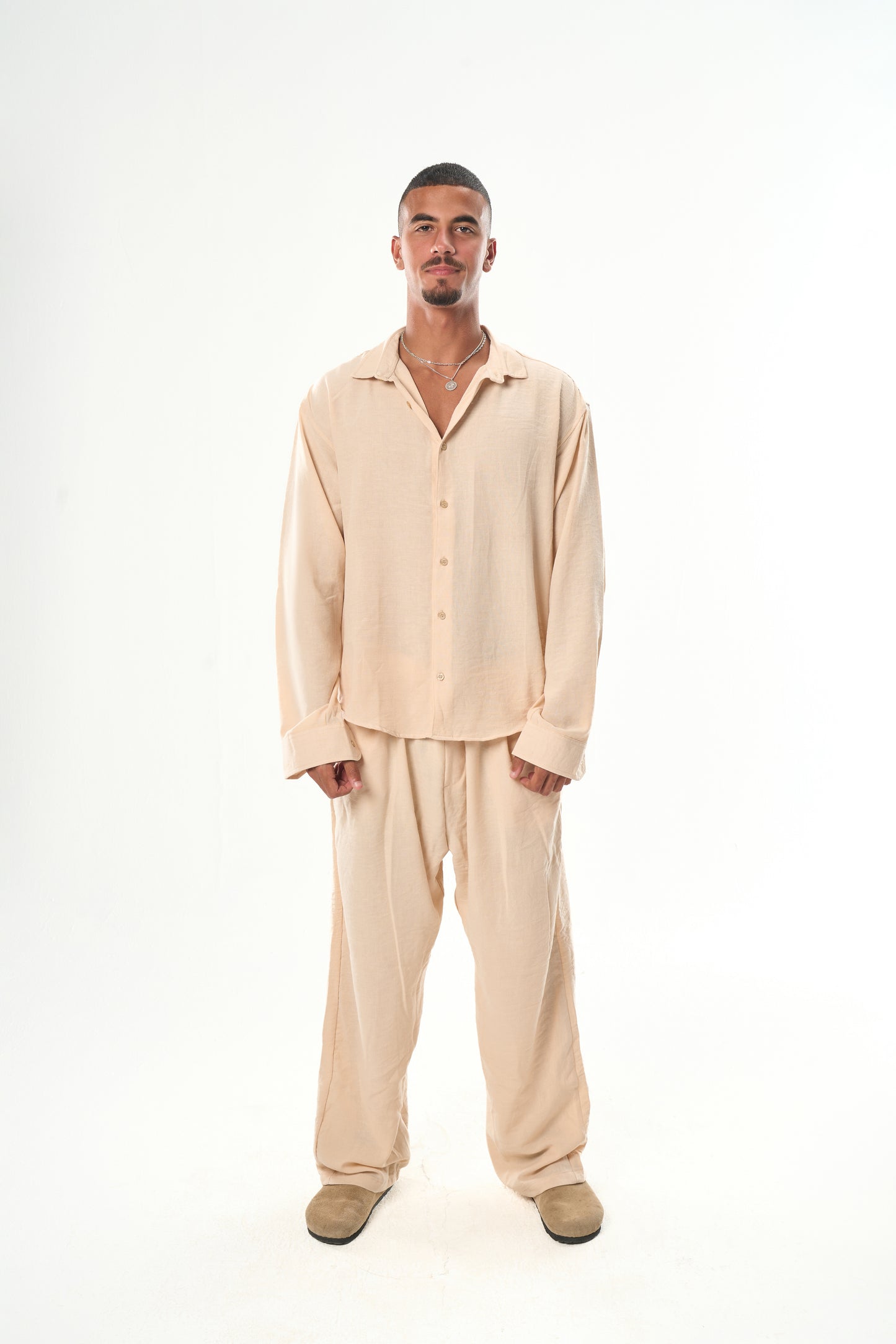 Men Beige Linen Shirt