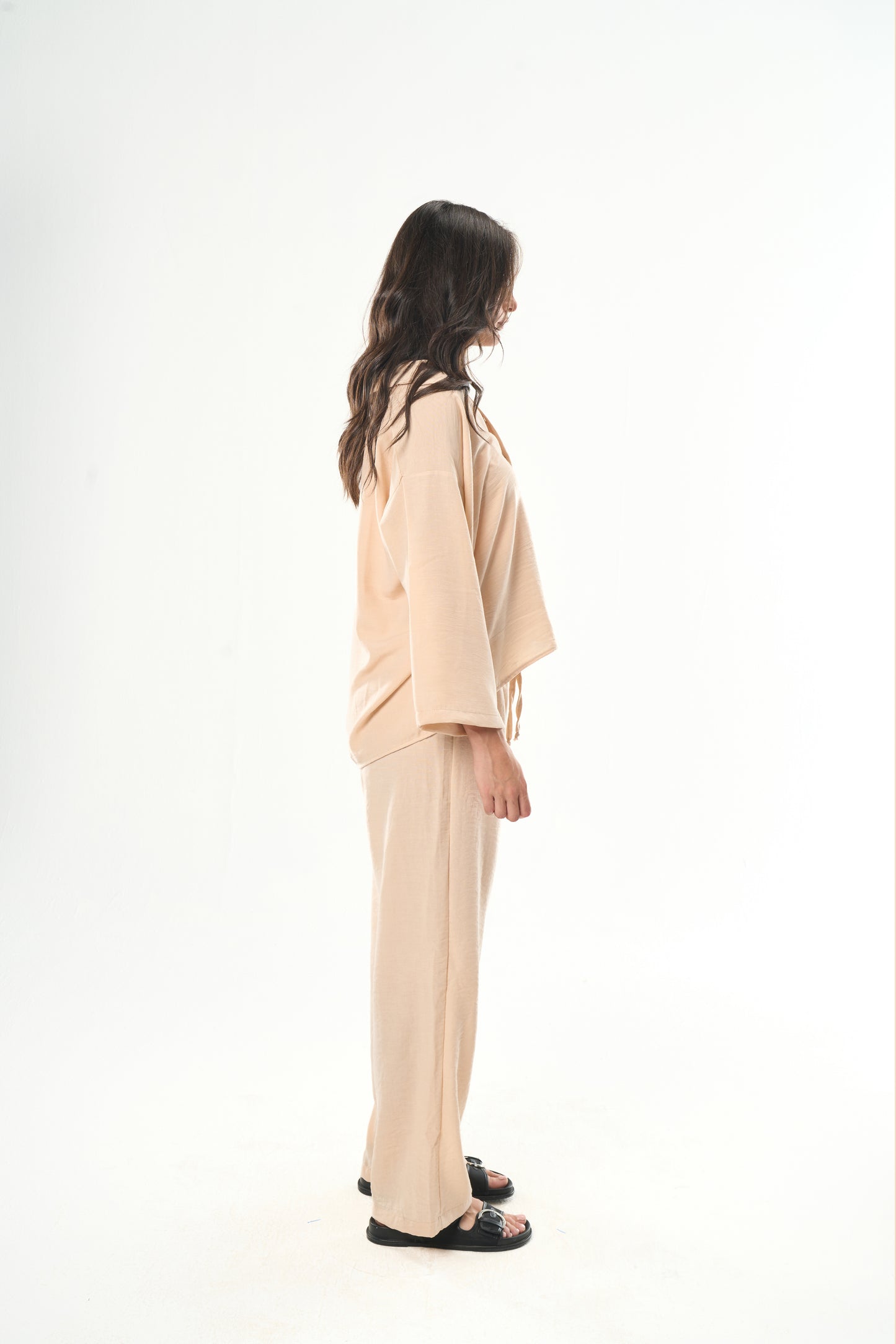 Women Beige Linen Pants