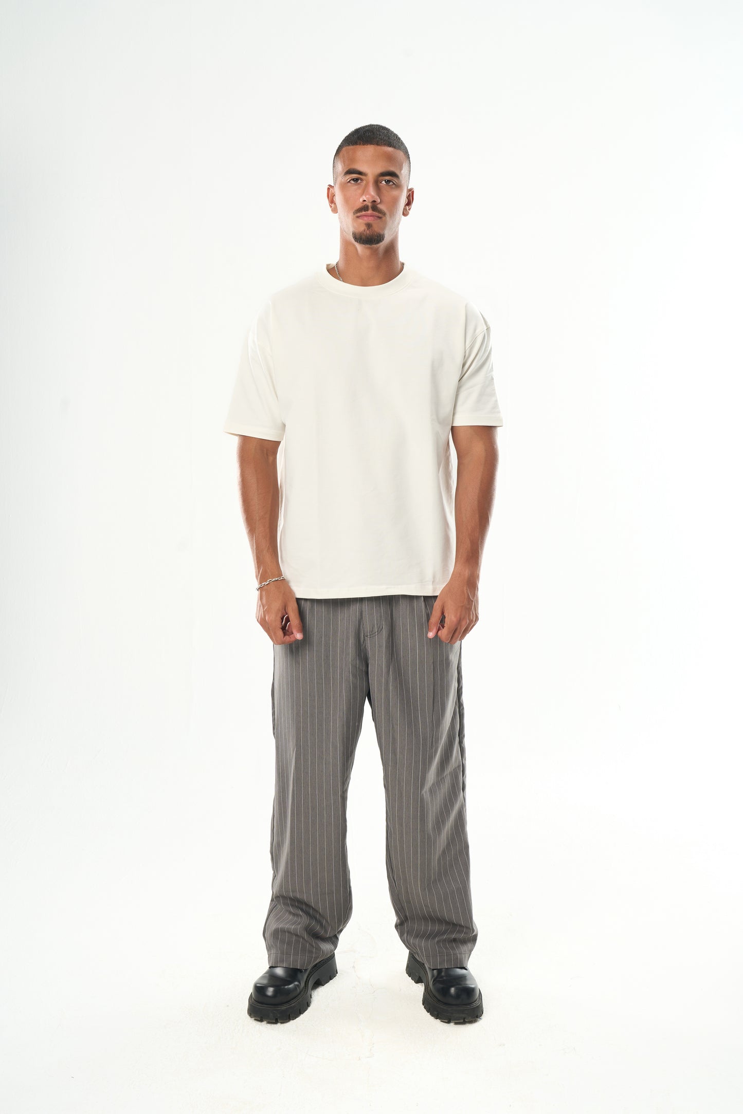 Men Dark Grey Striped Tailor Pants