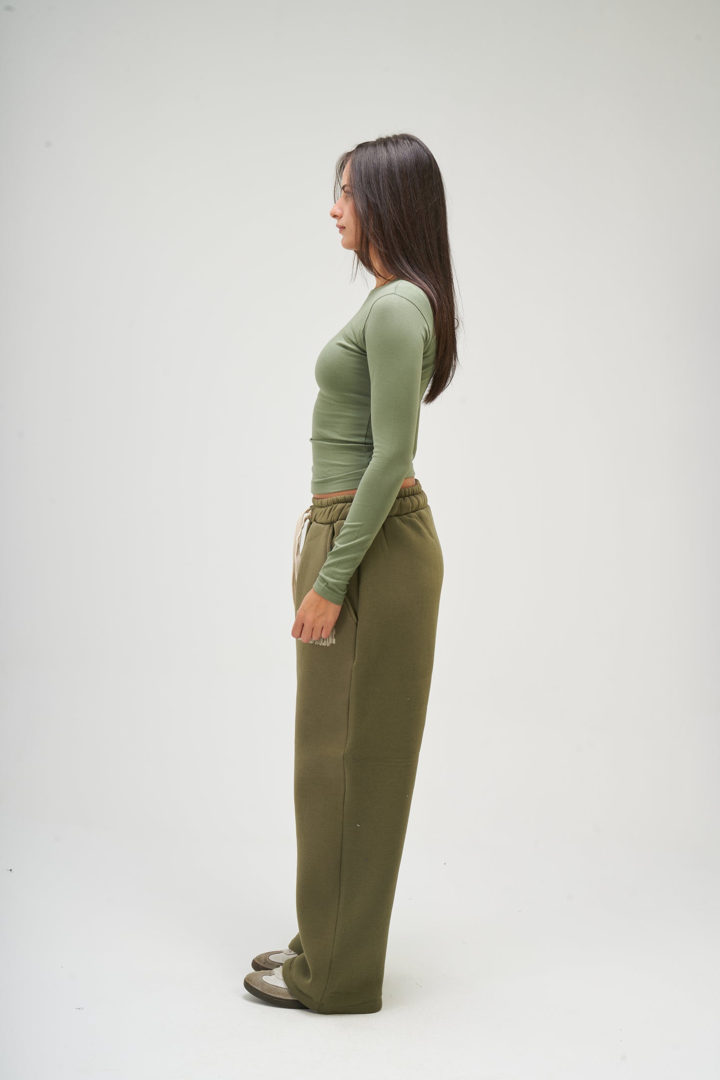 Olive Green Long Sleeve Round Top