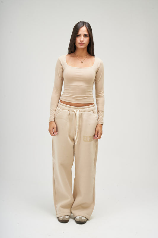 Beige Long Sleeve Square Top