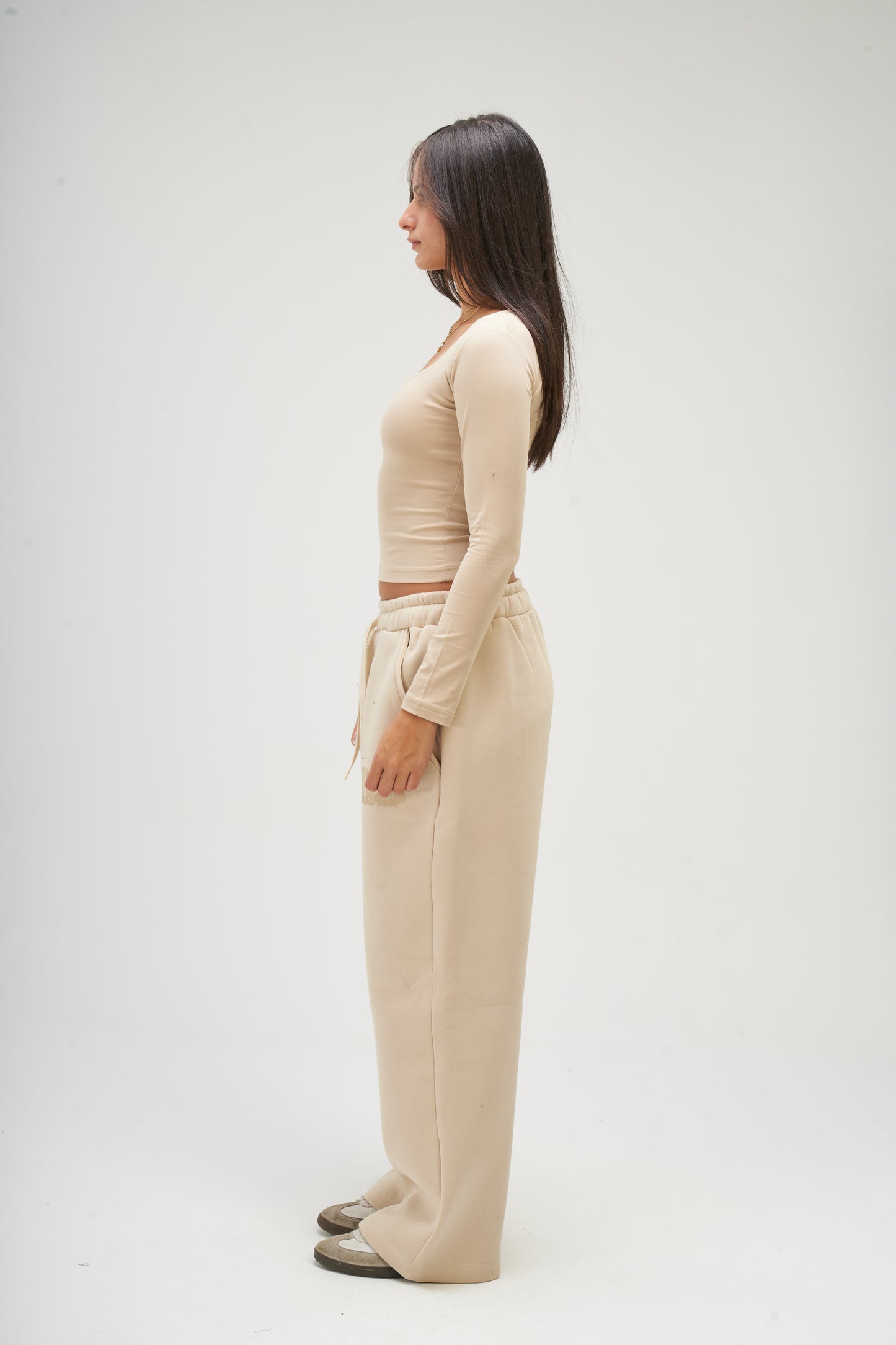 Beige Long Sleeve Square Top