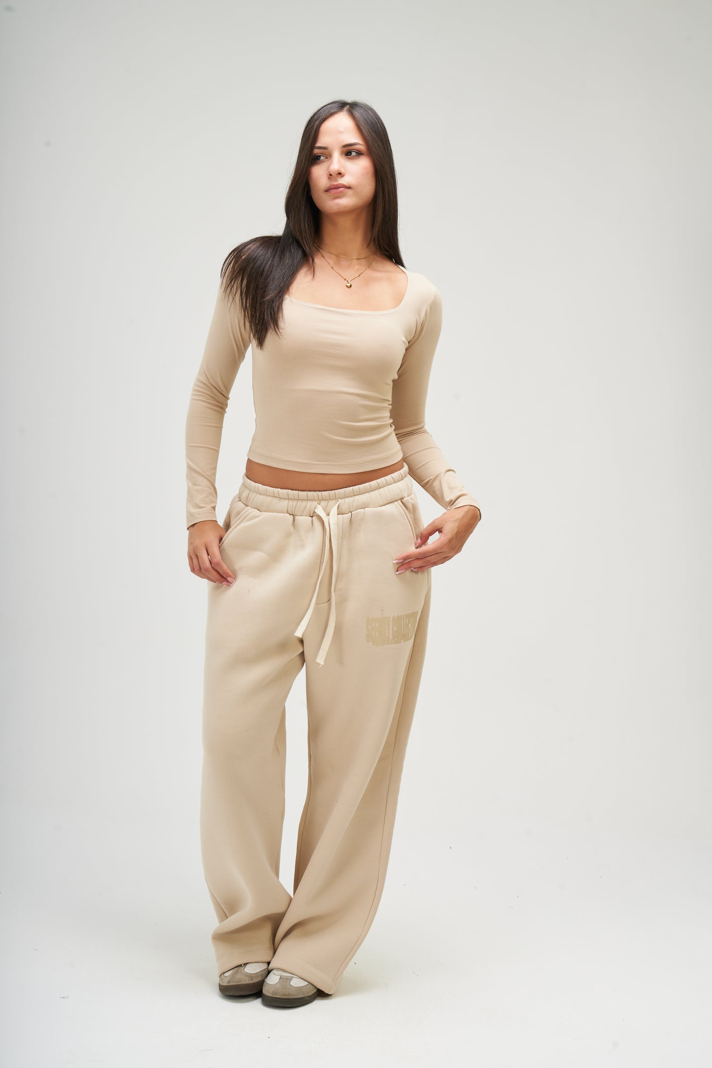 Beige Long Sleeve Square Top