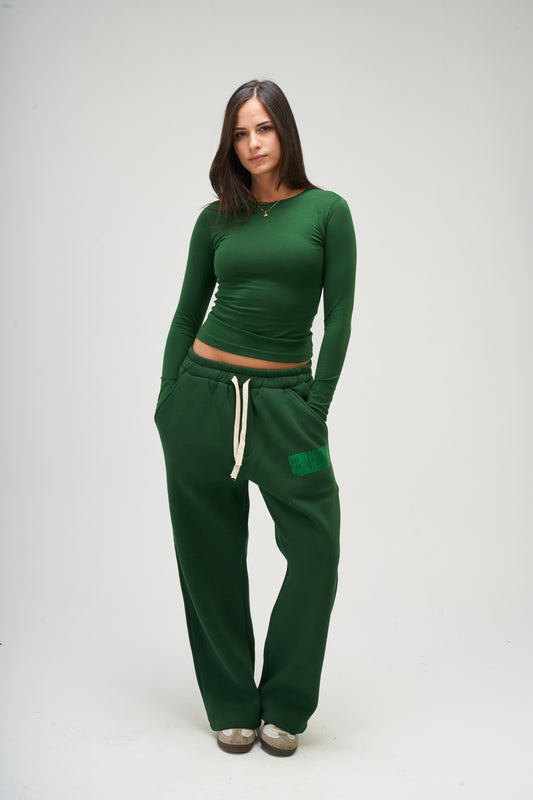 Dark Green Long Sleeve Round Top