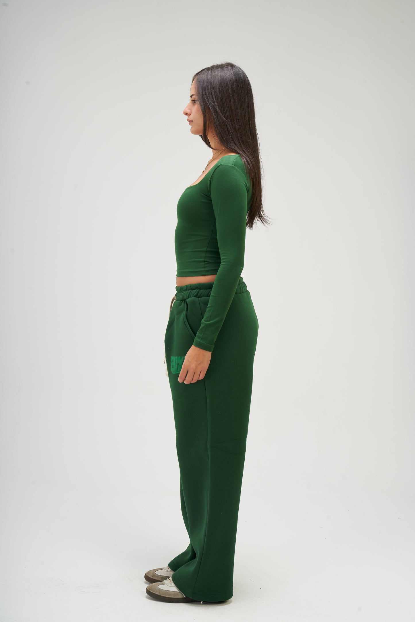 Dark Green Long Sleeve Square Top