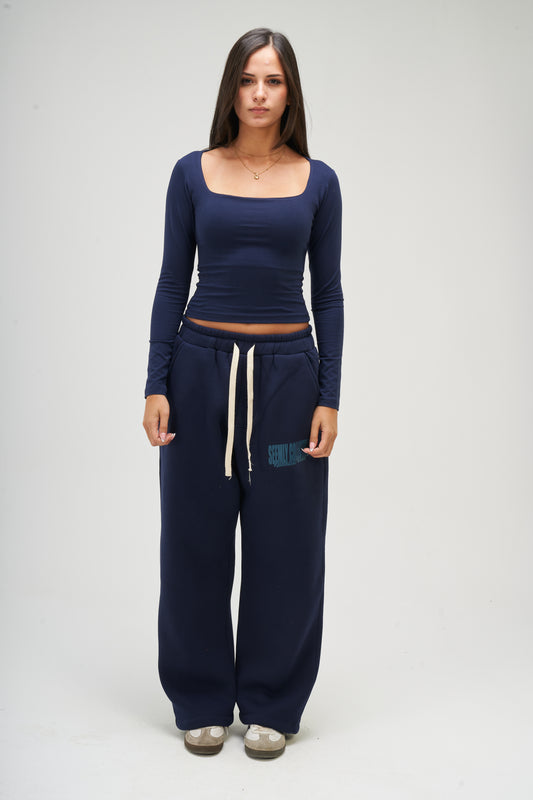 Navy Blue Long Sleeve Square Top