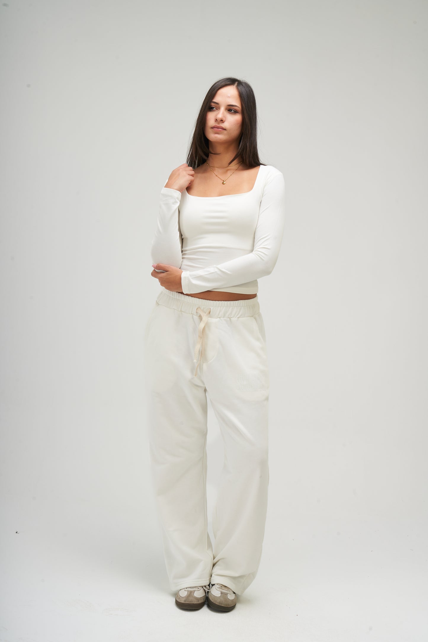 White Long Sleeve Square Top