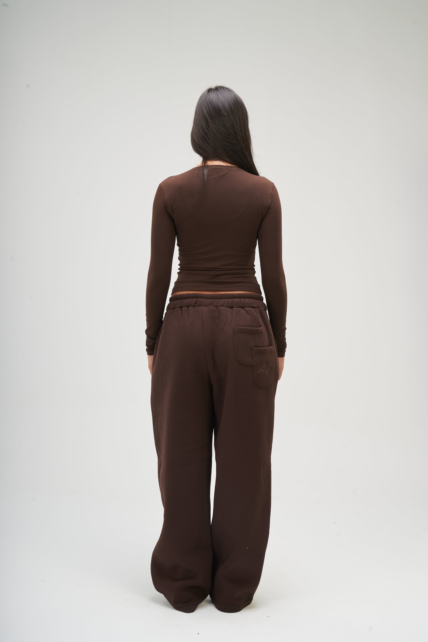 Brown Long Sleeve Round Top