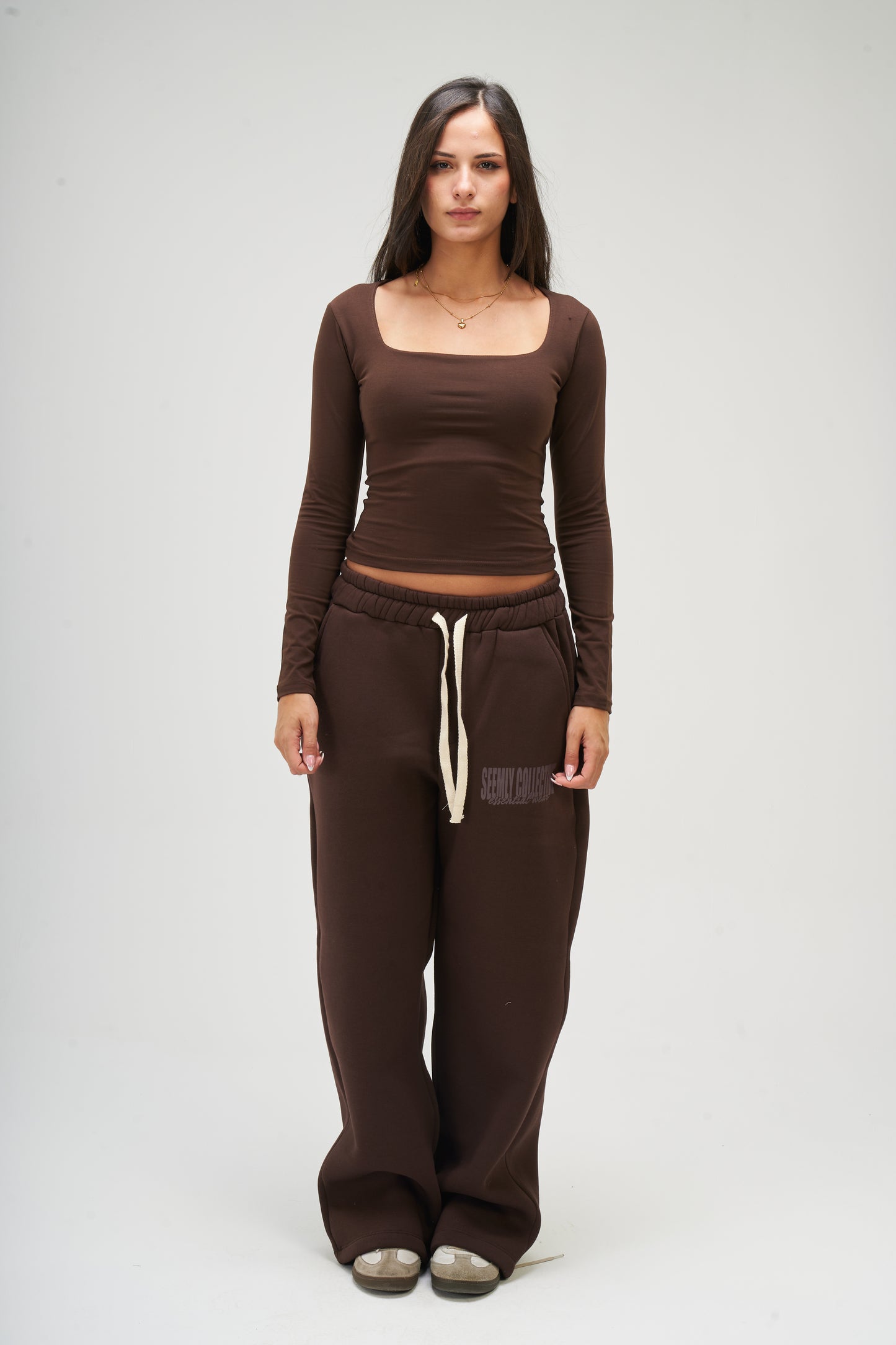 Brown Long Sleeve Square Top