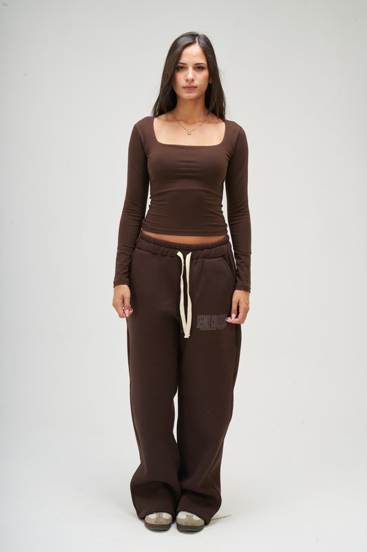 Brown Long Sleeve Square Top