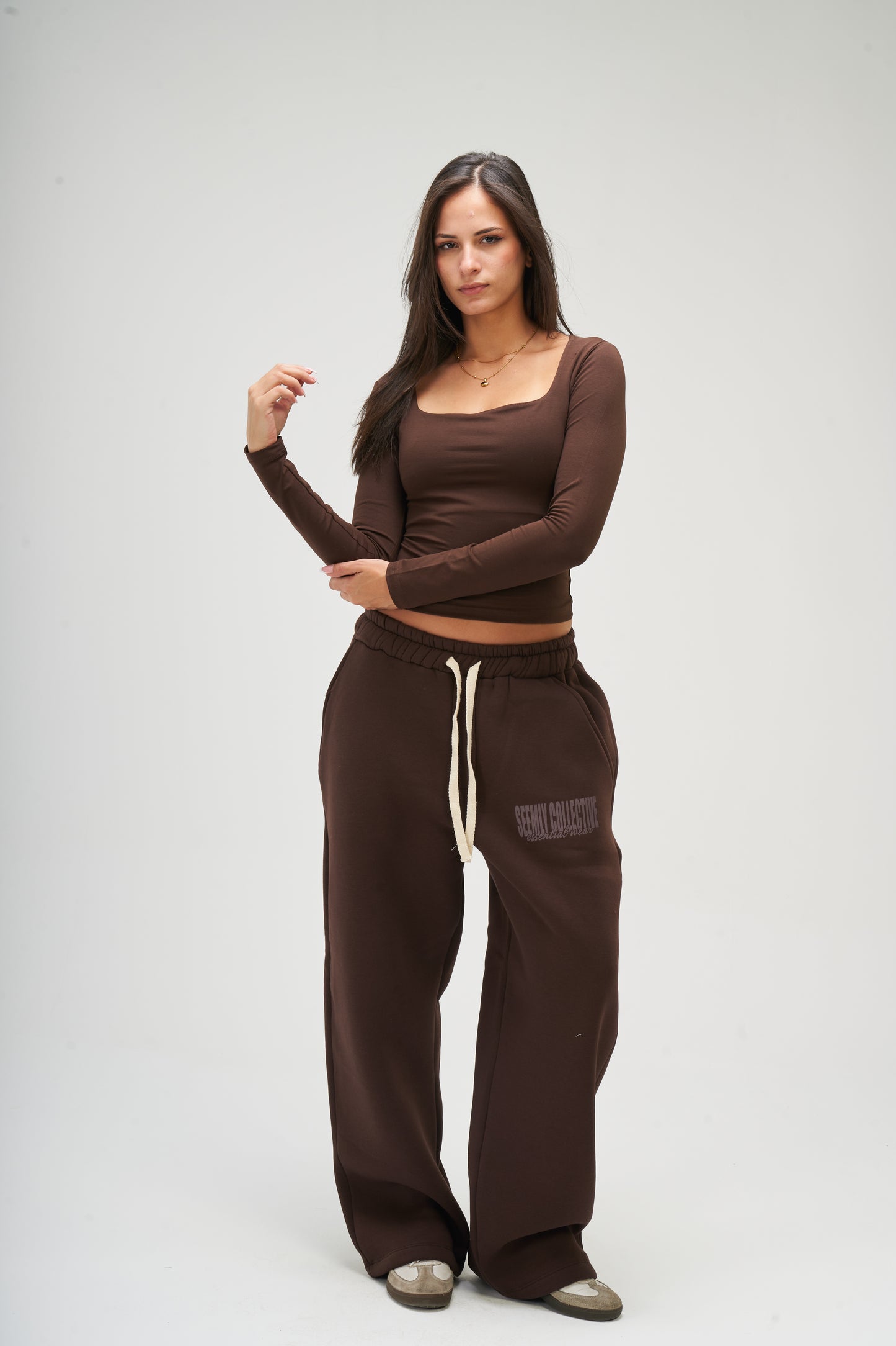 Brown Long Sleeve Square Top