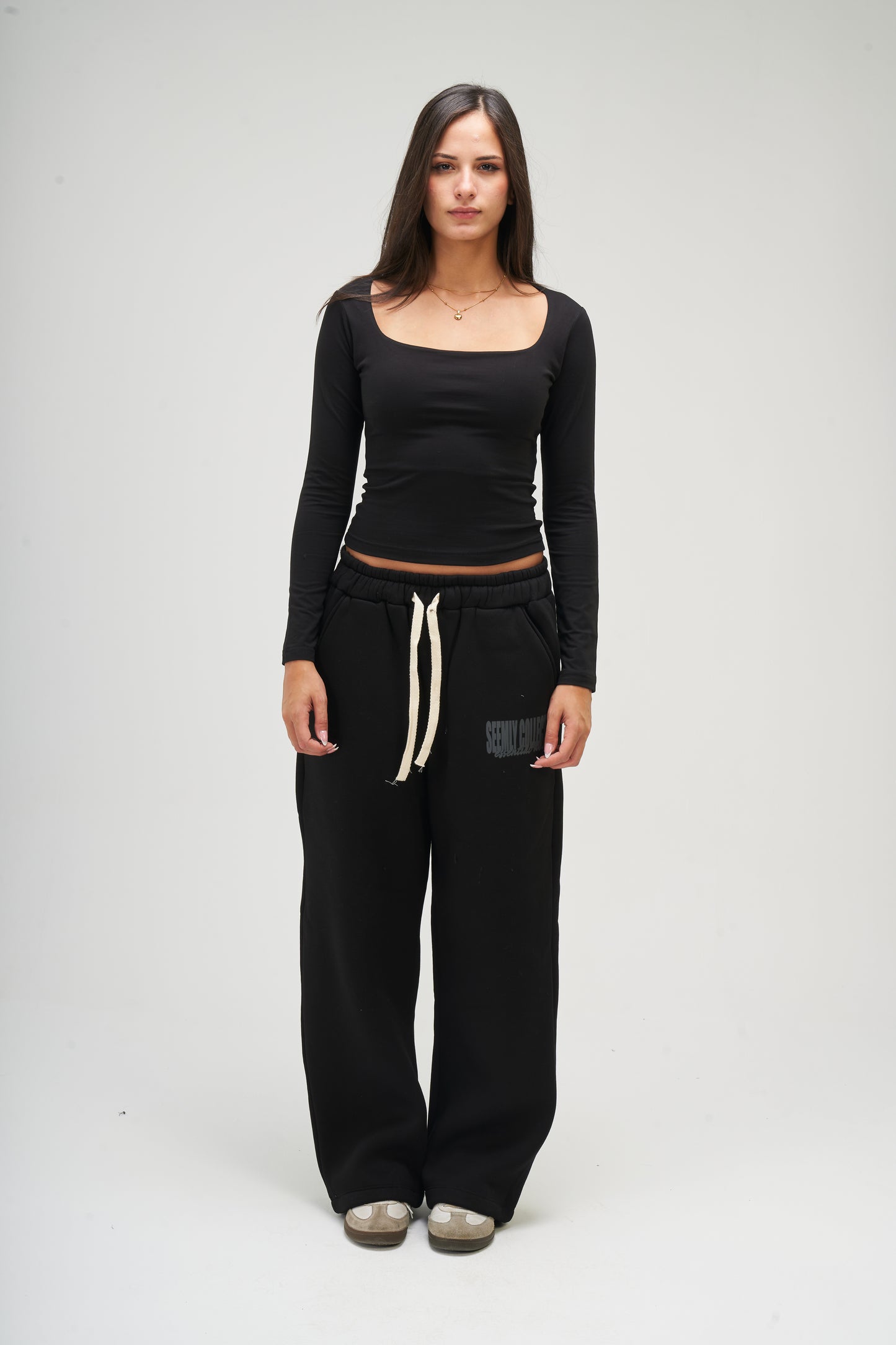 Black Long Sleeve Square Top