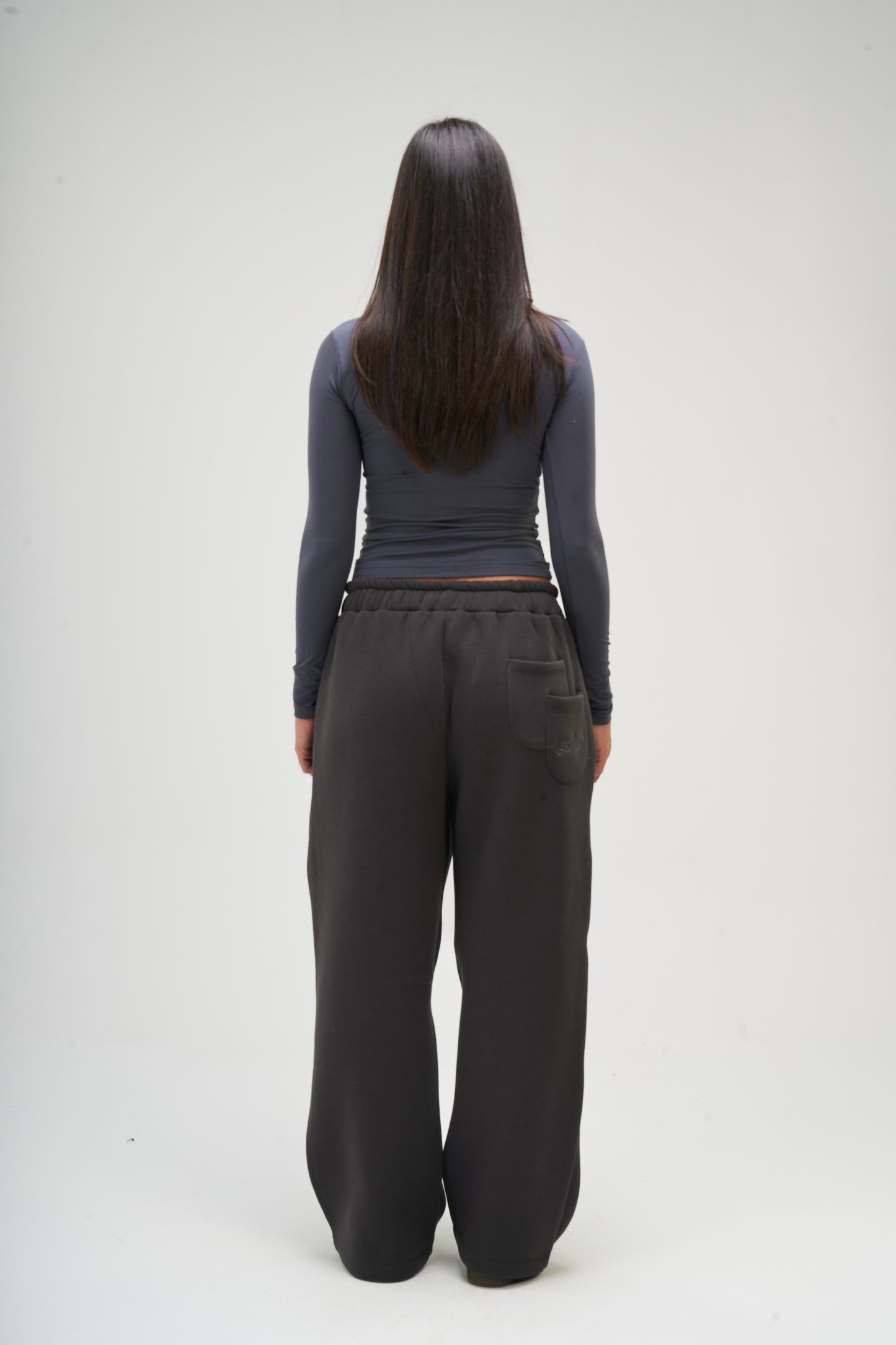 Dark Grey Long Sleeve Round Top