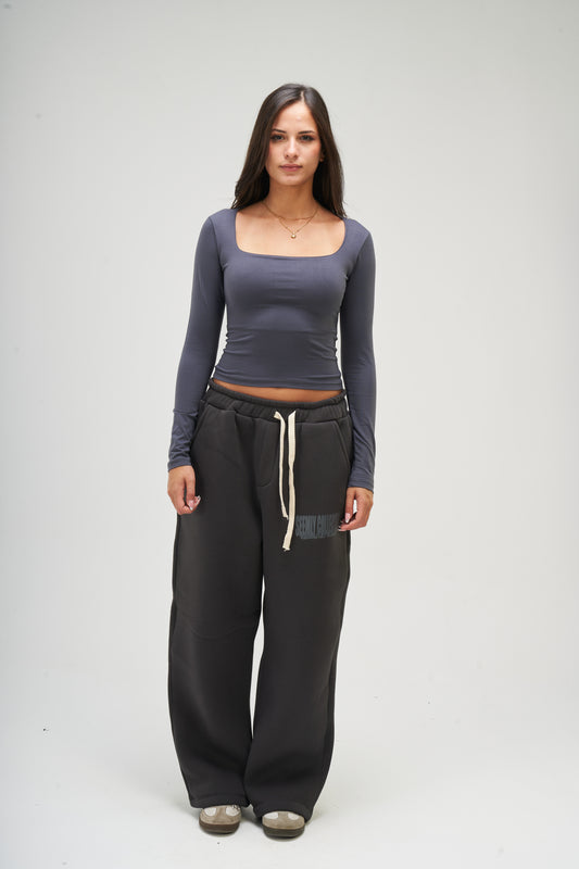 Dark Grey Long Sleeve Square Top