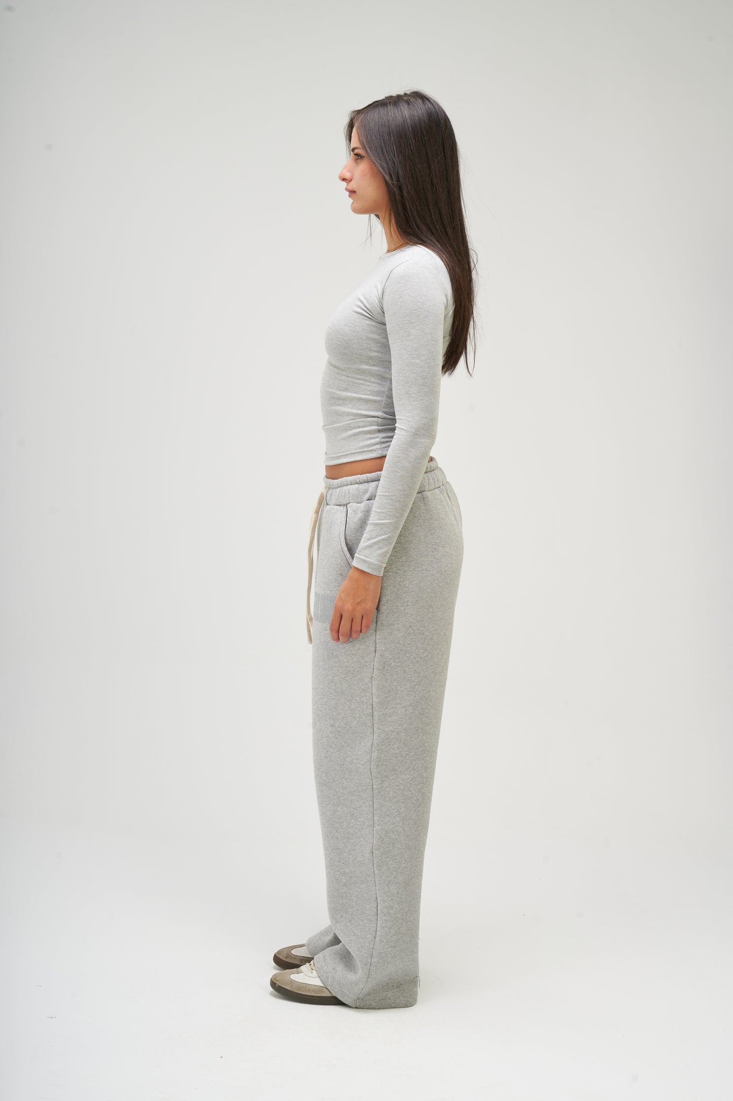 Light Grey Long Sleeve Round Top