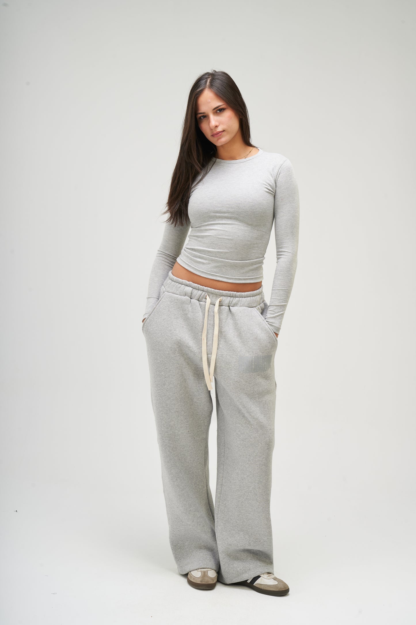 Light Grey Long Sleeve Round Top