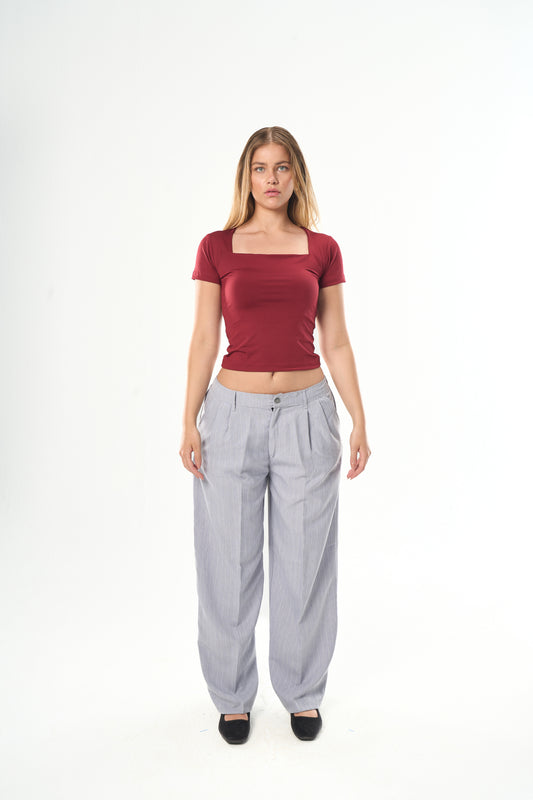Women Light Grey Striped Tailor Pants