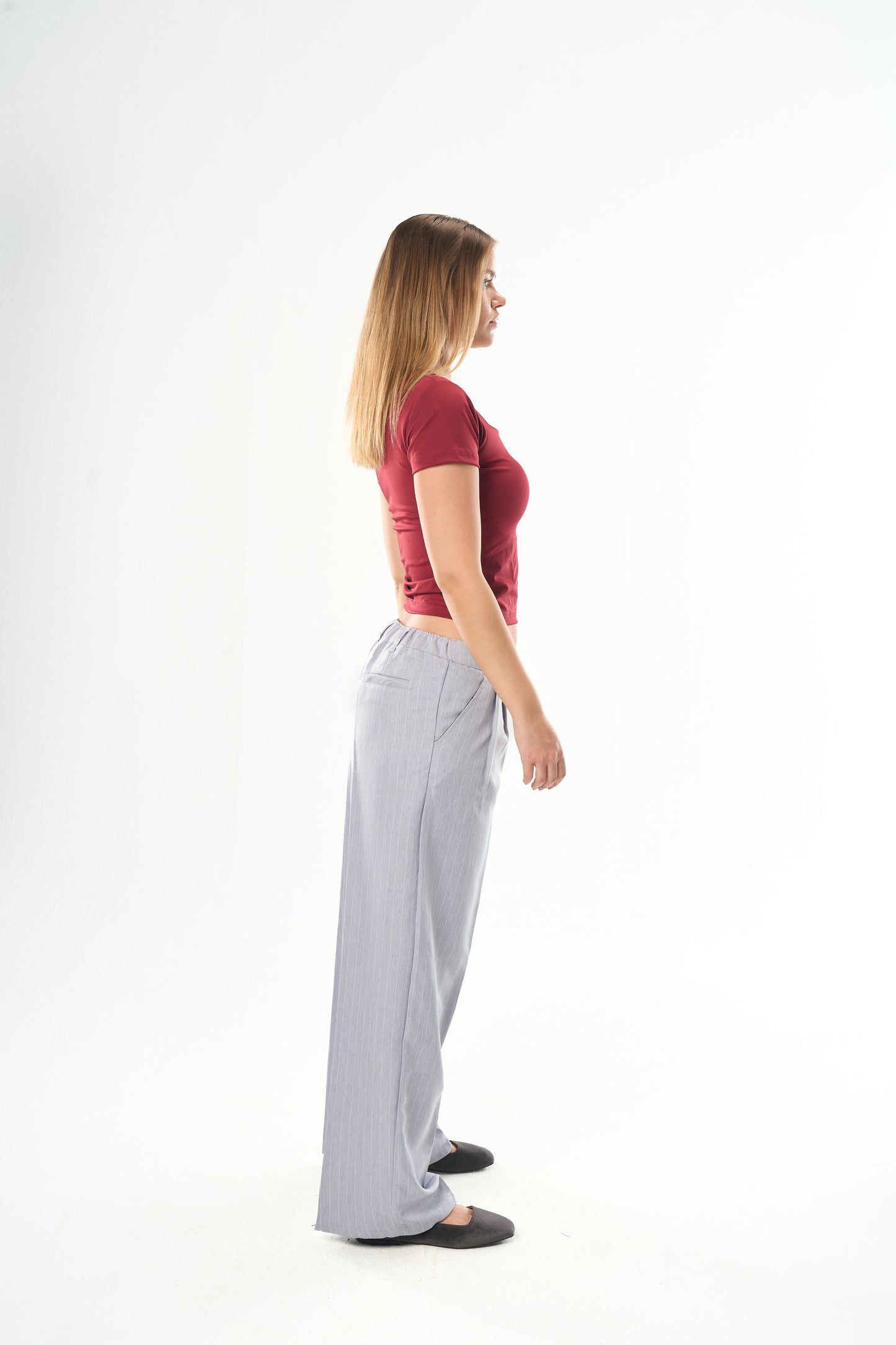 Women Light Grey Striped Tailor Pants