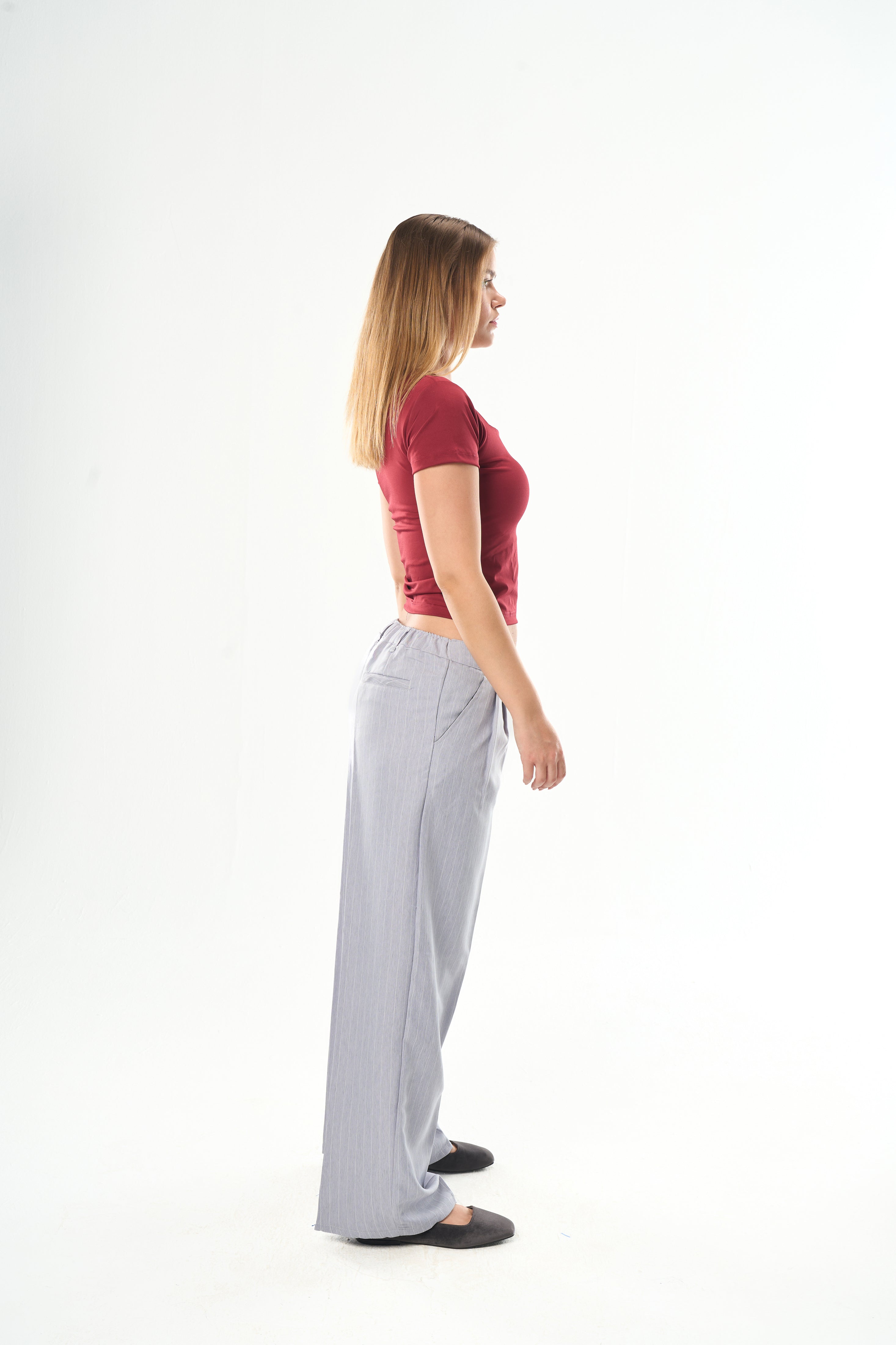 Women Light Grey Striped Tailor Pants