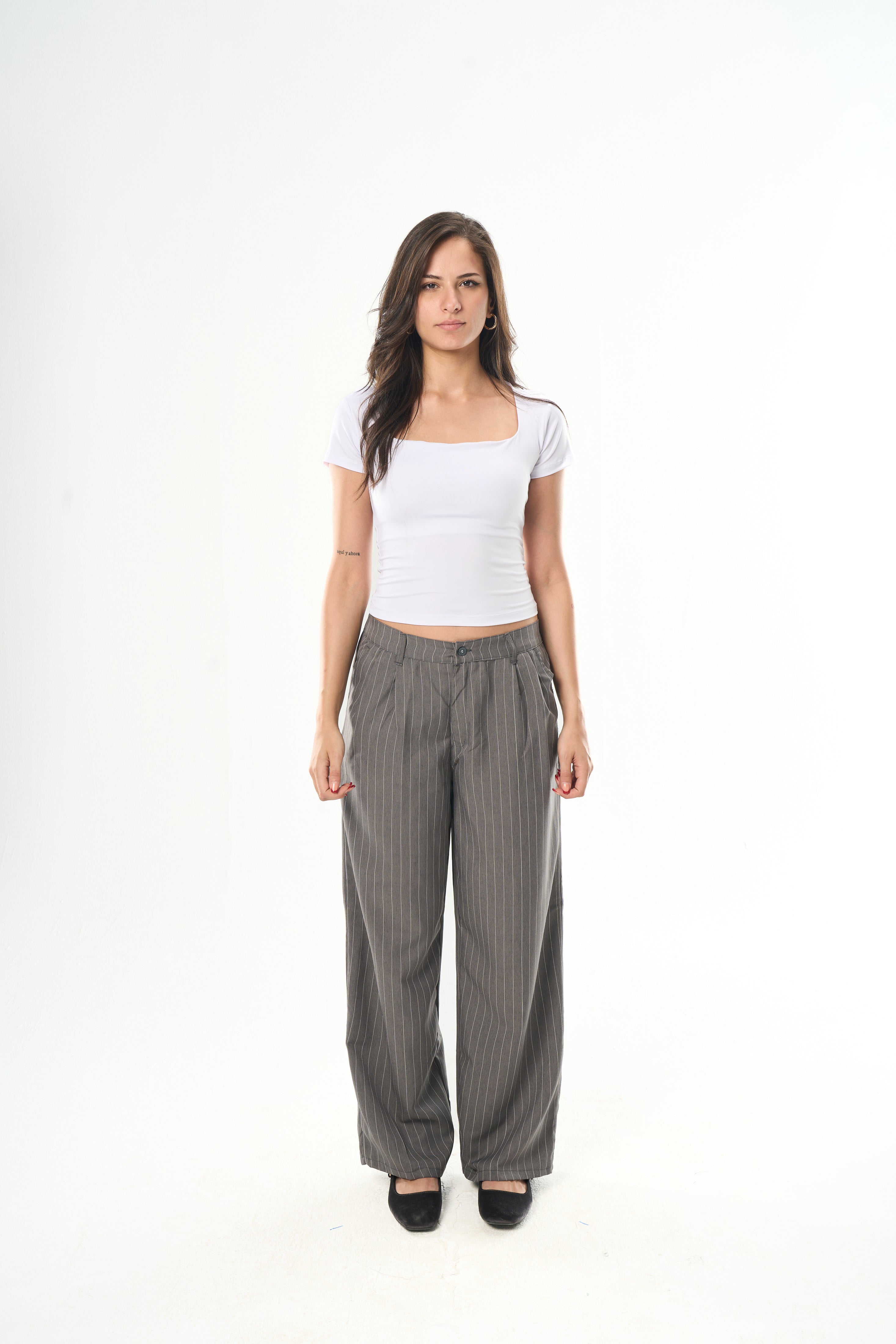 Women Dark Grey Striped Tailor Pants