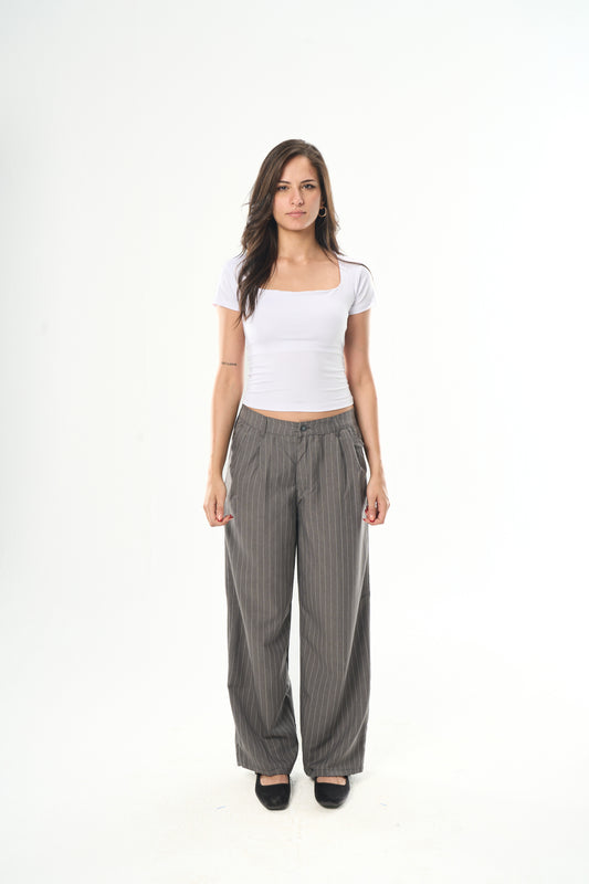 Women Dark Grey Striped Tailor Pants