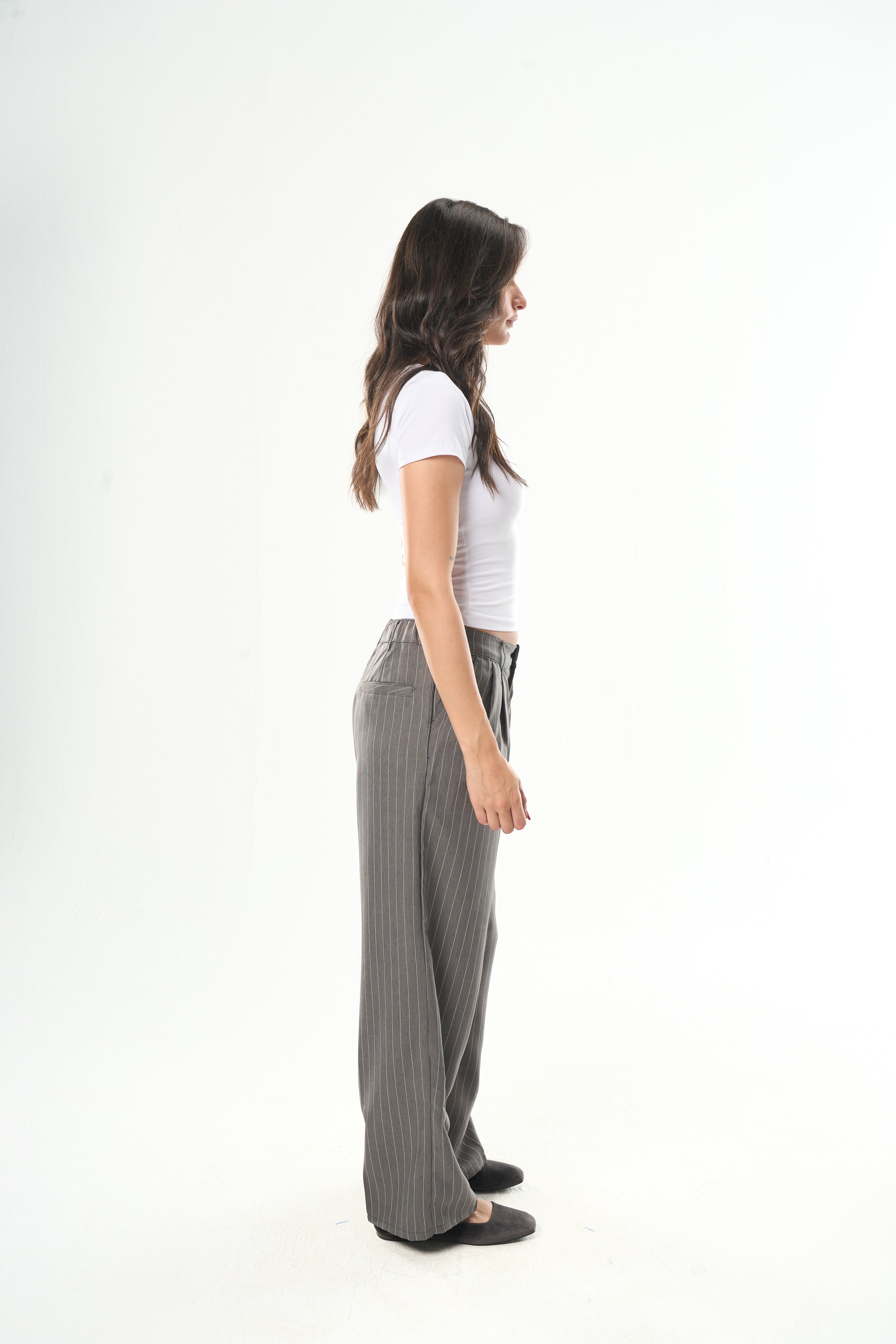 Women Dark Grey Striped Tailor Pants