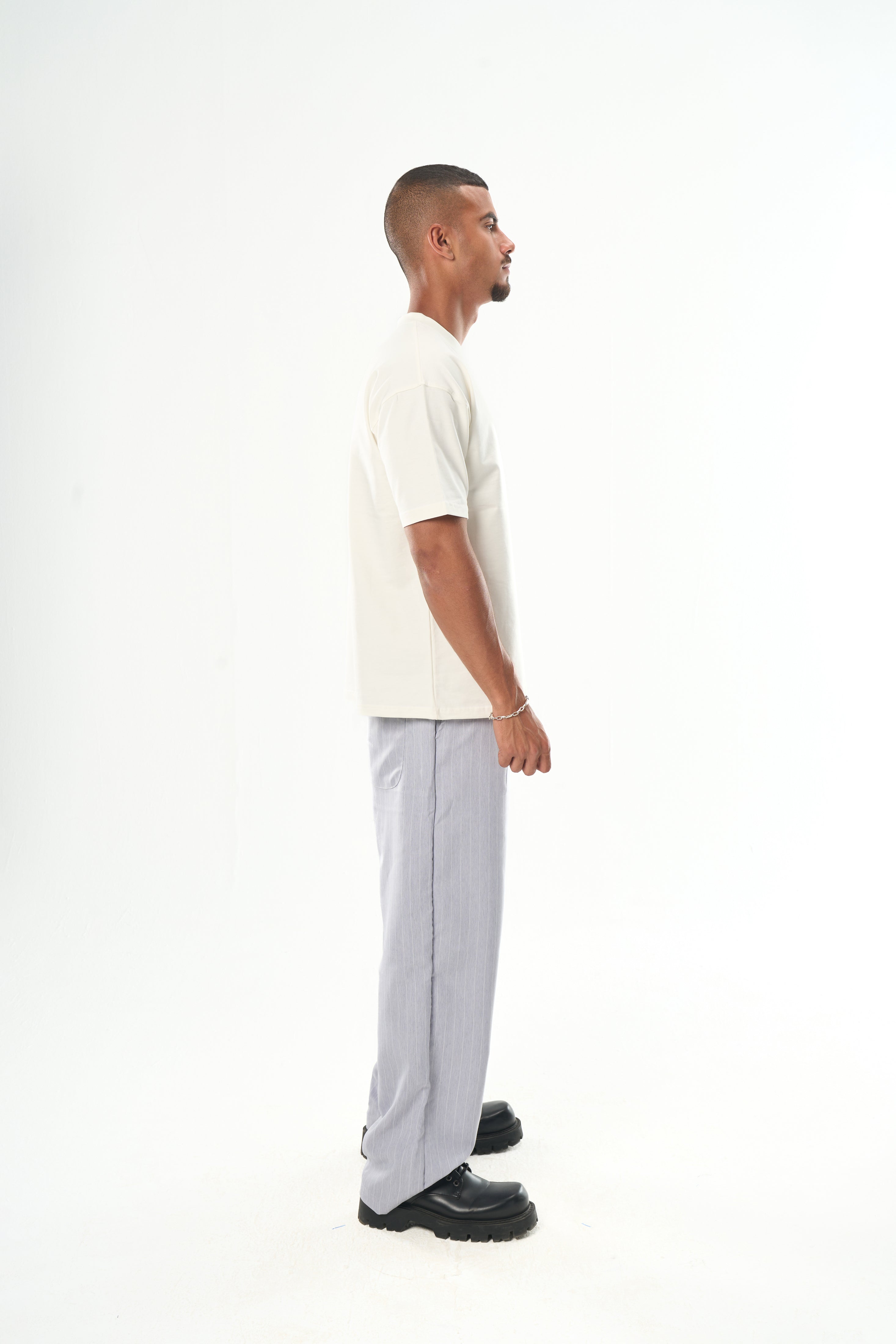 Men Light Grey Striped Tailor Pants