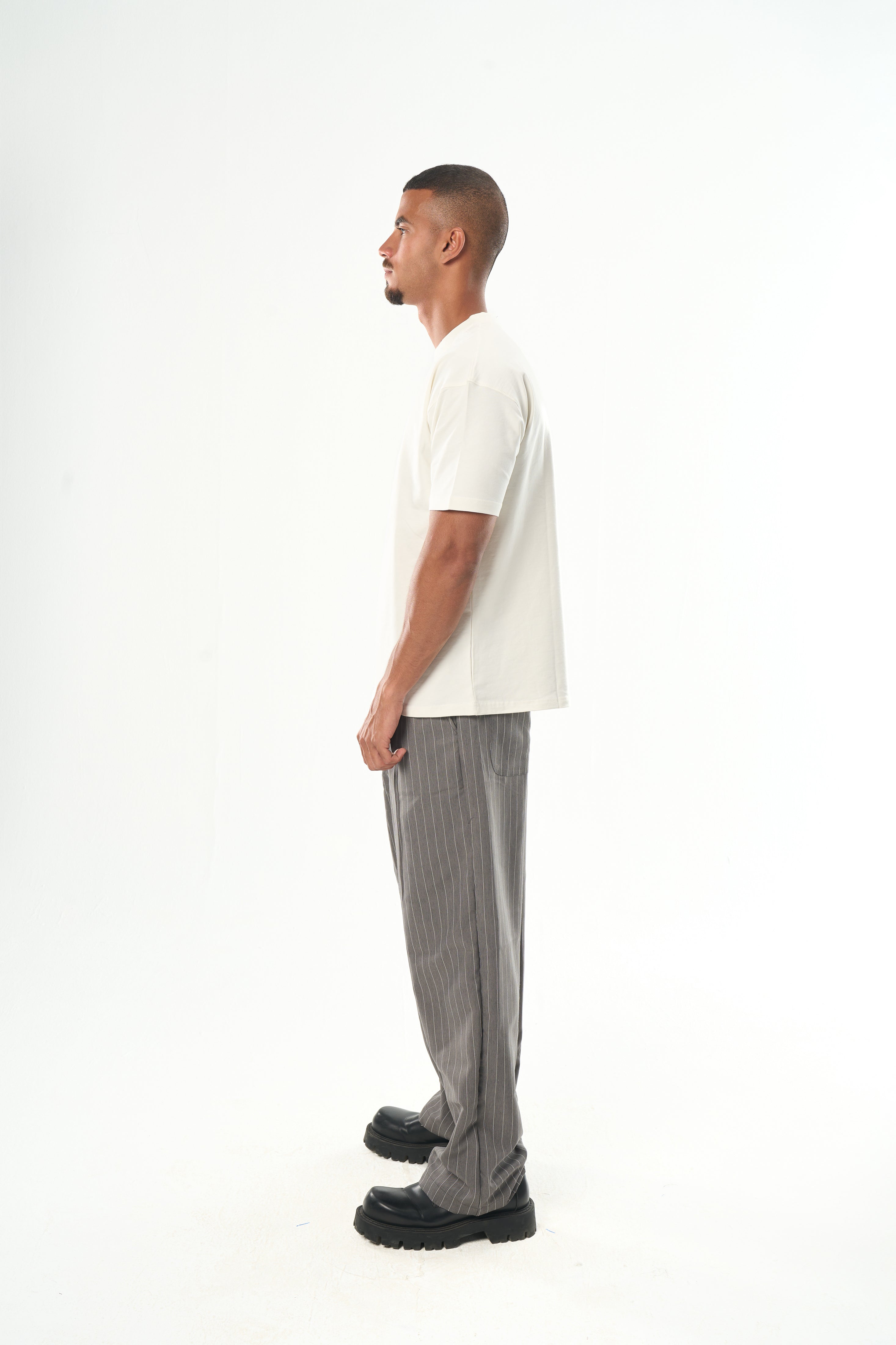 Men Dark Grey Striped Tailor Pants