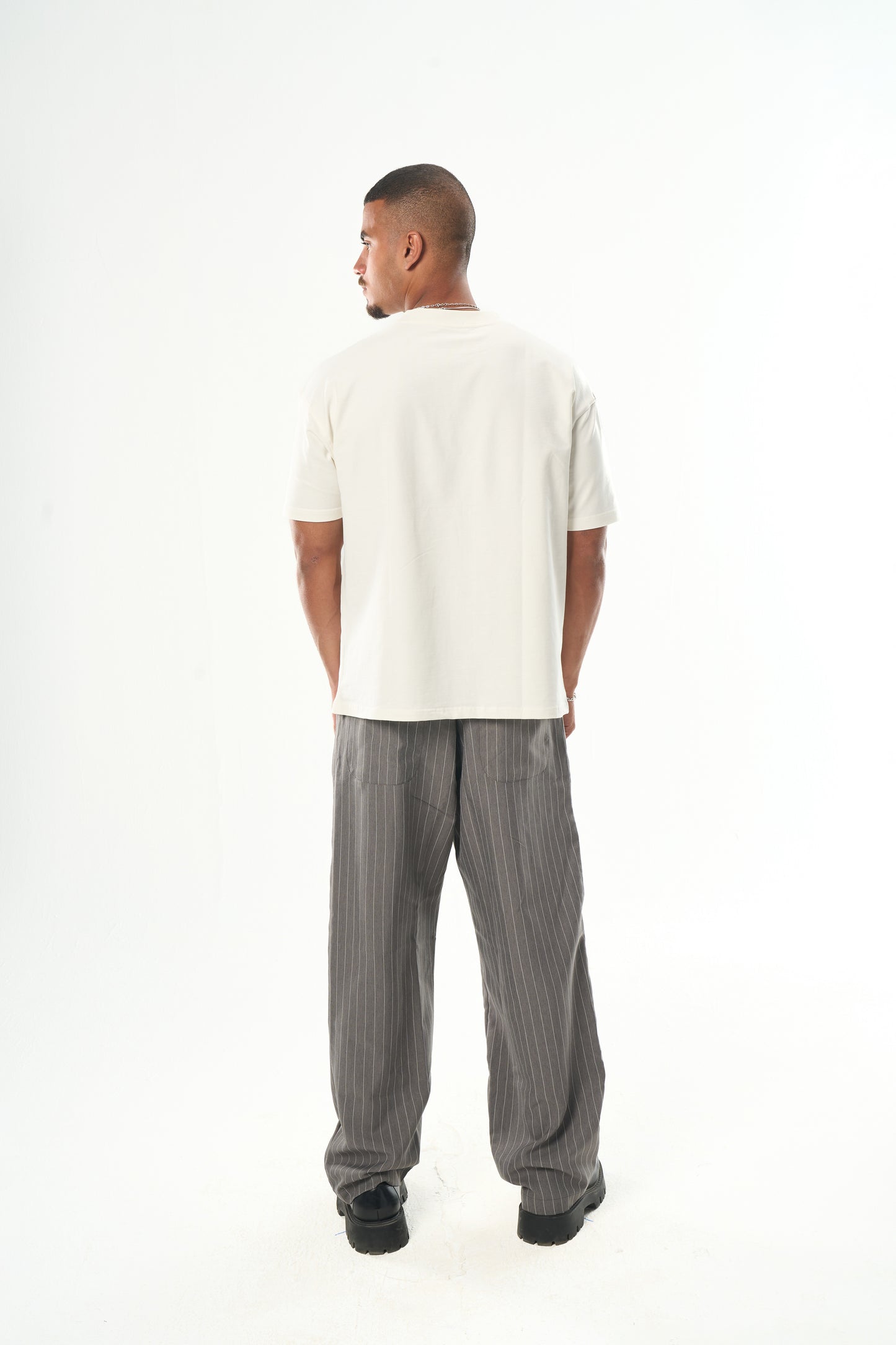 Men Dark Grey Striped Tailor Pants