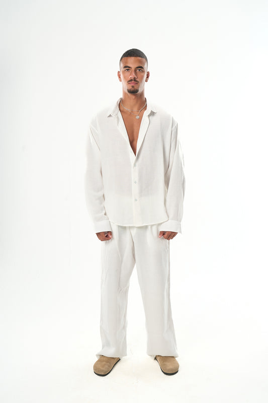 Men White Linen Pants