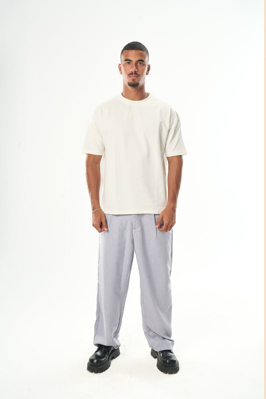 Men Light Grey Striped Tailor Pants