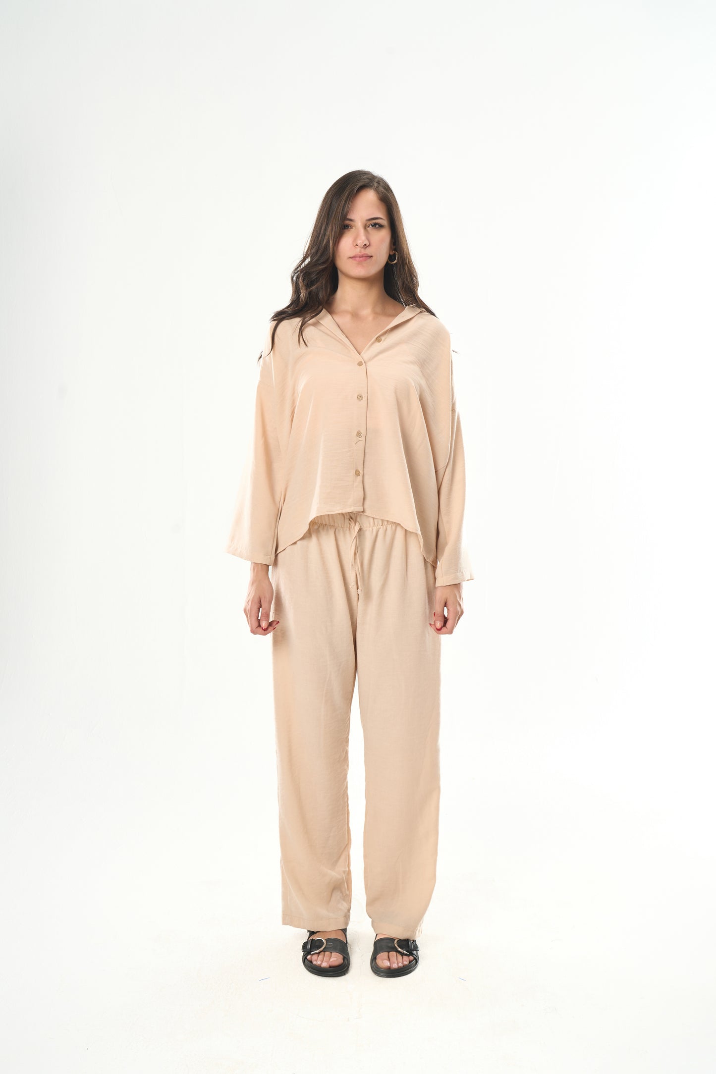 Women Beige Linen Shirt