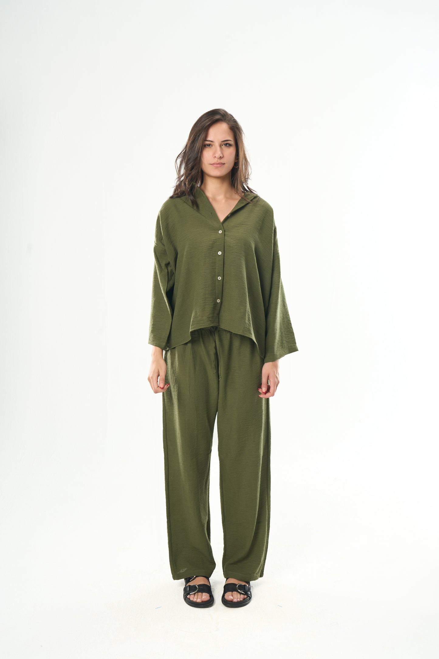 Women Olive Linen Shirt