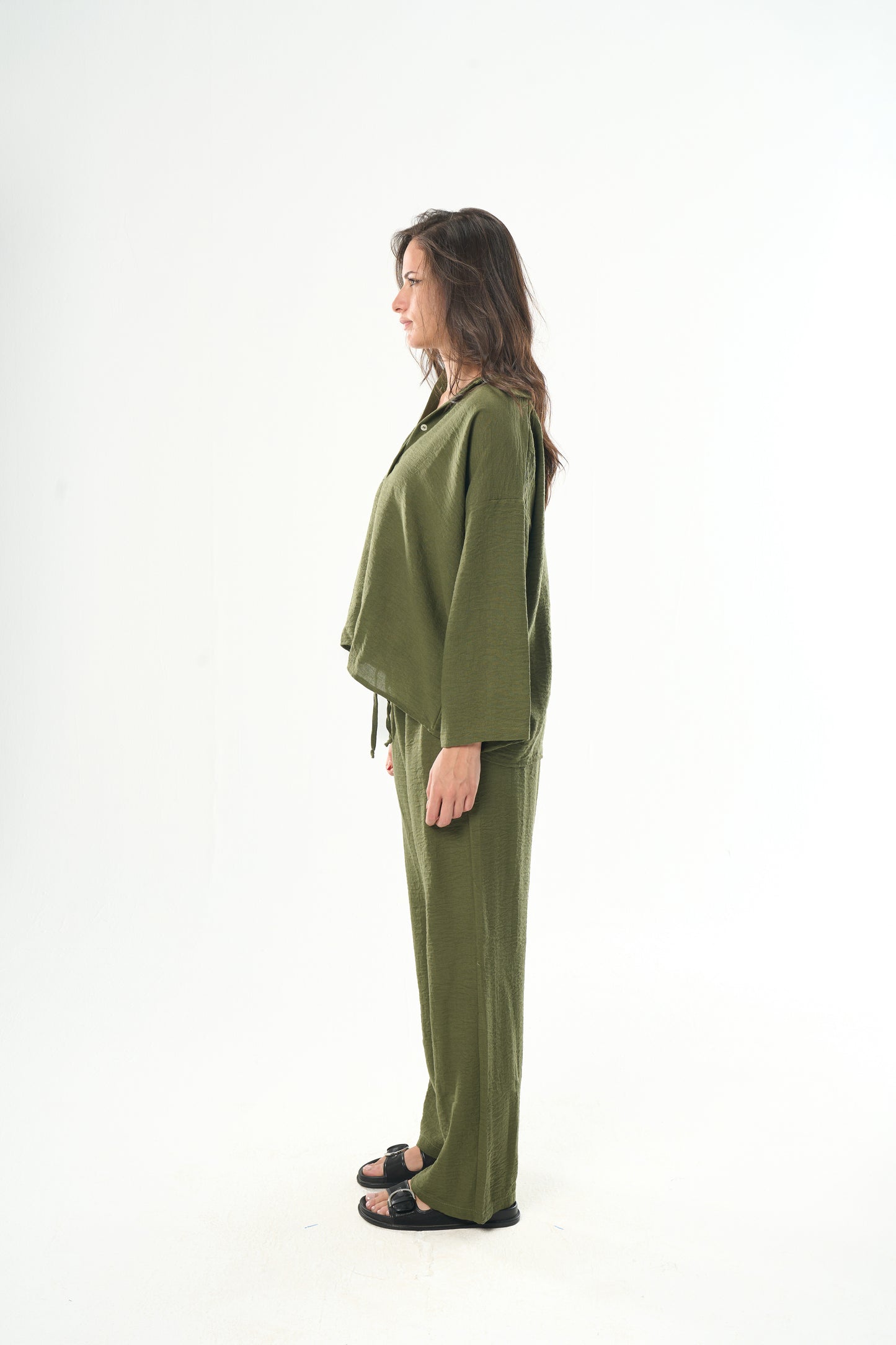 Women Olive Linen Shirt