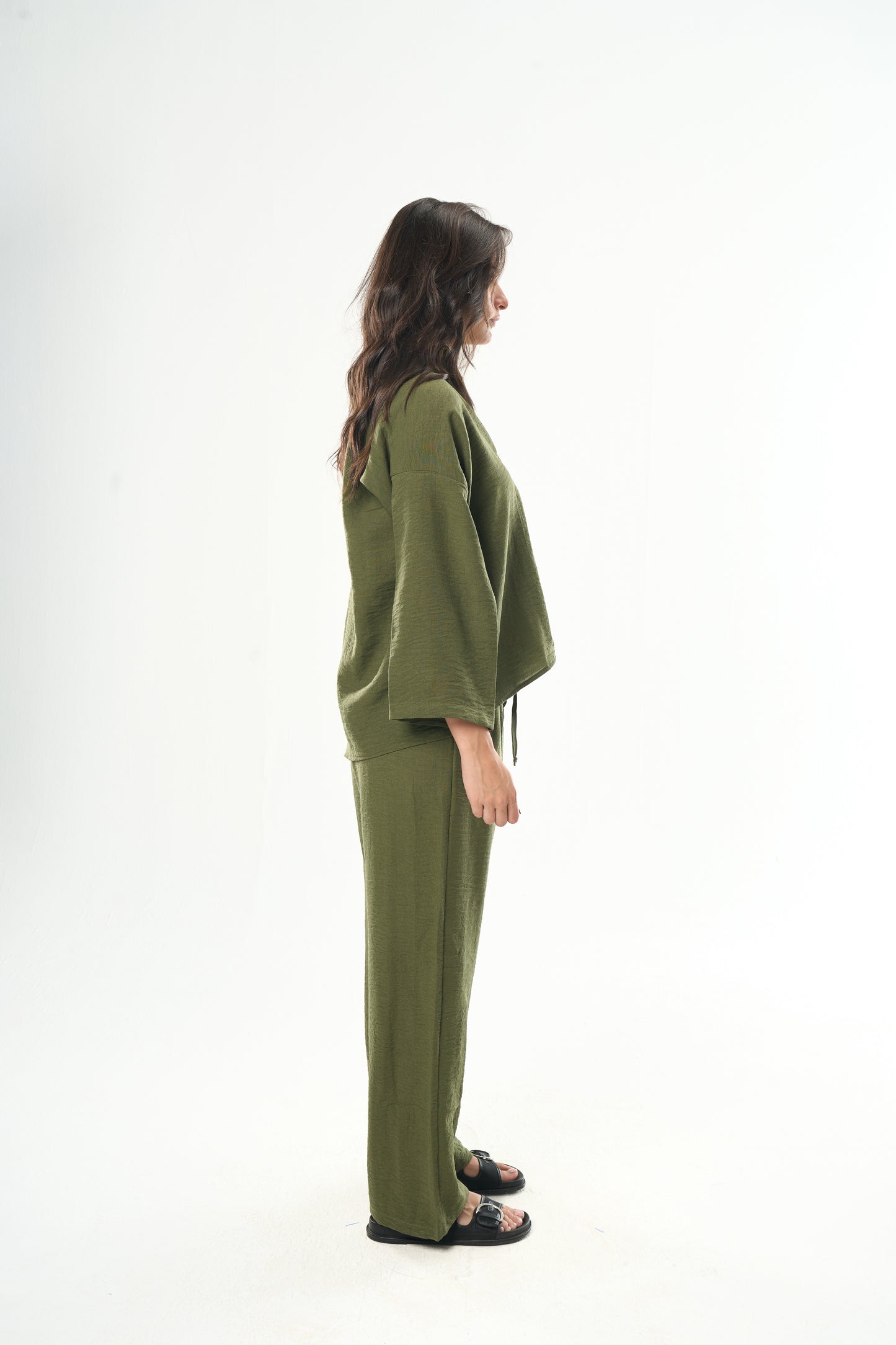 Women Olive Linen Shirt