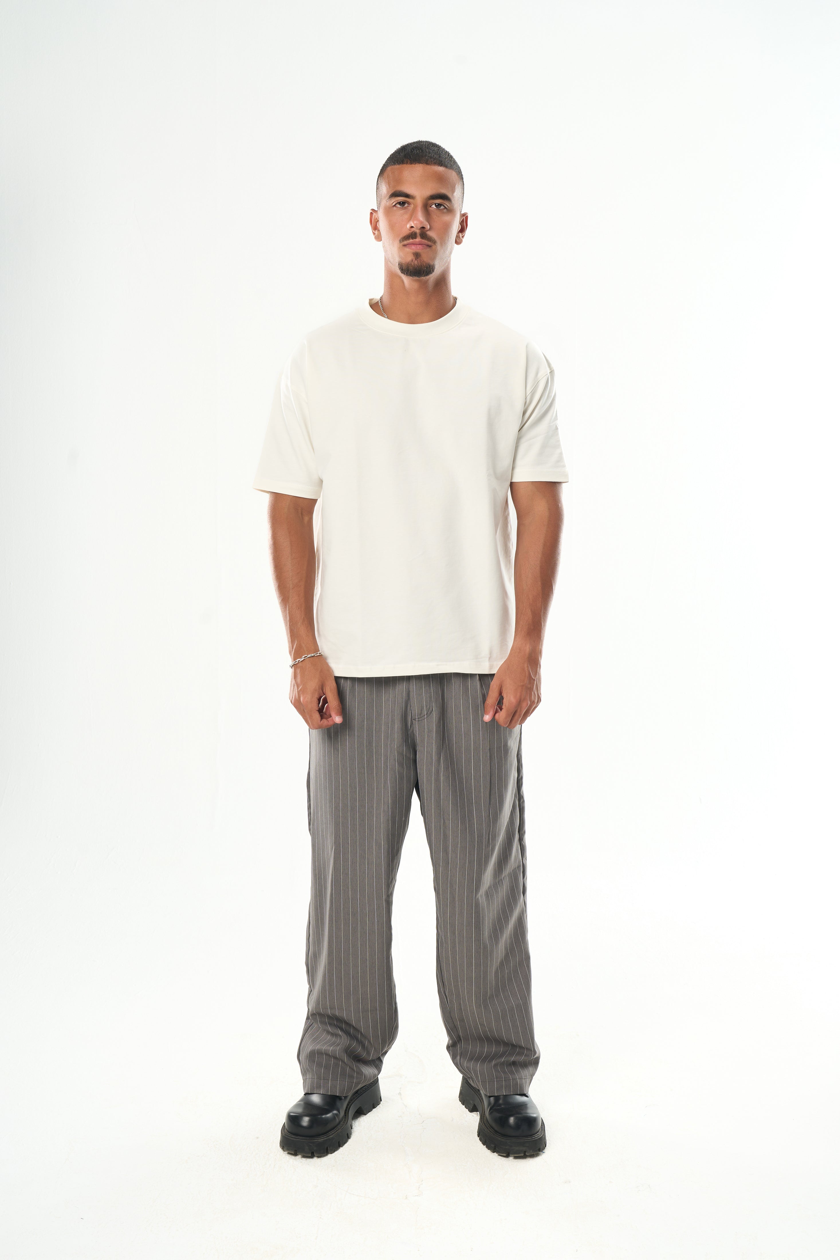 Men Dark Grey Striped Tailor Pants