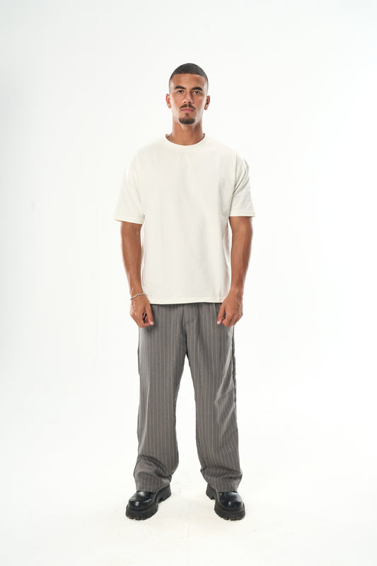 Men Dark Grey Striped Tailor Pants