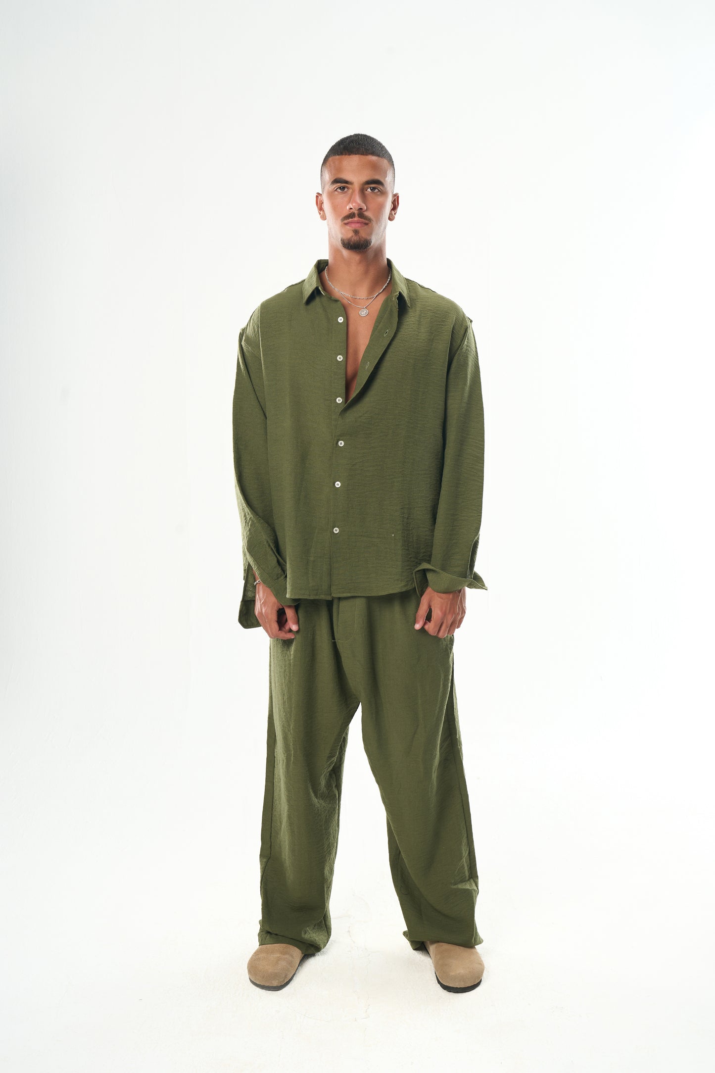 Men Olive Linen Pants