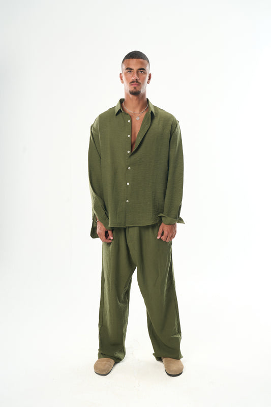 Men Olive Linen Pants